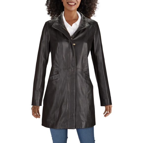 Lamb Skin Leather Collard Car Coat 